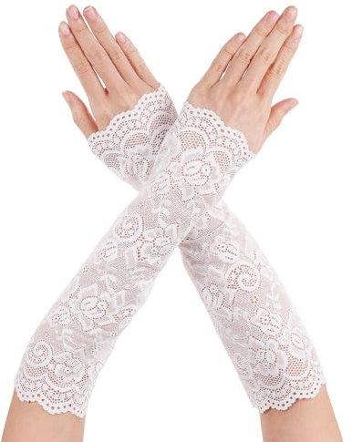 Lusofie Lange Spitzenhandschuhe Weiß Damen Fingerlose Handschuhe Lange Spitze Brautparty Ballkleid Oper 1920er Jahre Armstulpen Damen Spitze Atmungsaktive Maskerade Hochzeitshandschuhe