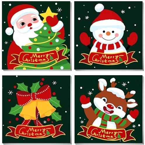 UNIQUORS Malen Nach Zahlen Erwachsene mit Rahmen 4 Pack, DIY Handgemalt Ölgemälde Weihnachten Geschenkbox, Weihnachtsmann Malen Nach Zahlen Kinder, Schneemann Hirsche Paint by Numbers, 20 x 20 cm