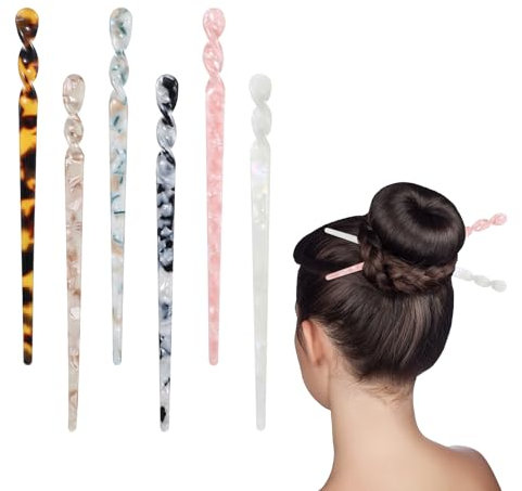JJUNW 6 horquillas vintage para el cabello, palillos largos de acetato para cabello grueso de mujer, accesorios de peinado para niñas