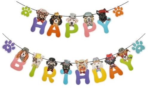 Hund Geburtstag Banner Hund Happy Birthday Banner Set Party Set Haustier Geburtstag Hunde Party Dekoration Motto Geburtstagsparty Zubehör Hundetorte Tortendekoration