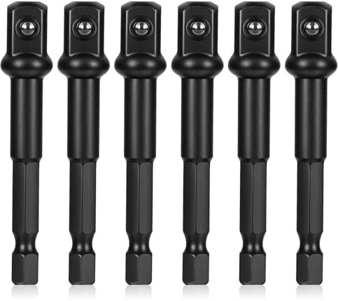 Stecknuss Adapter 6-teilig Schlagfeste Steckschlüsseladapter Akkuschrauber Stecknuss Adapter Schwarz 1/4-Zoll Steckschlüssel und Nuss Set für Akku-Bohrschrauber Bohrmaschine und Treiber