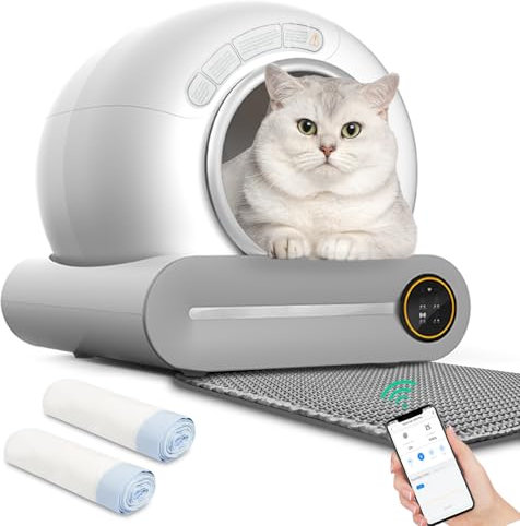 Self Cleaning Cat Litter Tray, Tuya Smart Automatic Cat Litter Box, 65L Extra-Large Capacity, Odor Control, APP Control, Safety Protection Robot Litter Box for Multiple Cats