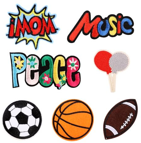 7pcs Sports Iron on Patches, 7 Styles Sports Patches Colorful Embroidered Iron on Decals DIY Soccer Basketball Football Sew on Patches Ball Iron on Stickers for Clothes, Pants, Hats, Backpacks