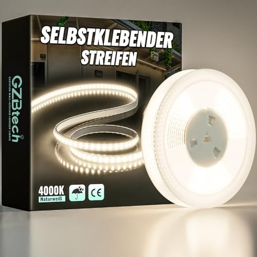 GZBtech 220V Silicone Ruban LED 10M, 4000K Blanc Naturel Flex Découpable IP65 Etanche Exterieur & Intérieur Bandeau LED, 1200LM/M Haute luminosité Bande LED pour Maison Chambre Cuisine Terrasse Jardin
