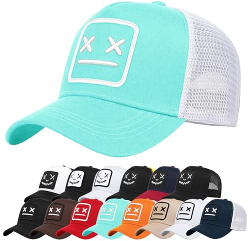 Enwokran Baseballkappe Herren Quirky Bizarre Stickerei Hüte Unisex Hip Hop Trucker Caps Verstellbare Netzrückseite UV-Schutz Sport Reisen Draußen Sonnenschutz Hüte Baseball Cap (Hellblau)