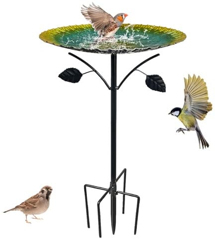 Bseical Vogeltränke Stehend Groß Garten mit 5 Zackiger Sockel, 84cm Metall Vogeltränke Winterfest, Vogelbad Garten Stehend, Vogeltränke Frostsicher für Wildvögel, Wassertränke für Vögel Draußen Garten