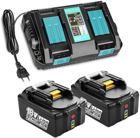 PaillYue 2X Batterie BL1850B 18V 5,0 Ah et Chargeur Compatible avec Makita BL1860B BL1850B BL1850 BL1840 BL1830 - pour 18V Double Chargeur Makita DC18RD DC18SF