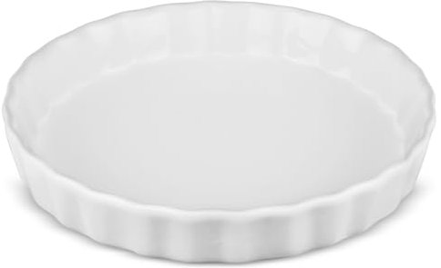 LONTOM White Porcelain Flan Dish, 18cm Quiche Dish, Ceramic Baking Dish Oven Dish, Pie Dish, Ceramic Baking Dishes for Pie, Quiche, Pizza, Pasta, Pastry