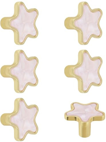 MOROBOR Decorative Star Kitchen Cabinet Knobs, 6 Pack Pink Creative Dresser Drawer Pulls Furniture Cupboard Door Pull Handles Single Hole Zinc Alloy Knob