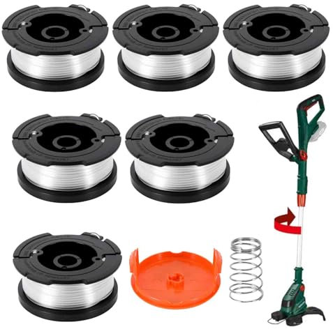 UNISOPH 7 Pack Bobine Fil Coupe Bordure Remplacements pour Black Und Decker Af-100-3zp Rasentrimmer,9.14M Trimmer Spule,Enthält 6 Ersatz-Trimmerspulen,1 Ersatz-Spulenabdeckung Und 1 Ersatzfeder