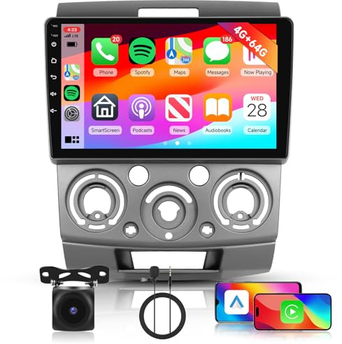 4G+64G Android Autoradio für Ford Everest Ranger 2012-2017/Mazda BT50 J97M 2006-2010 mit Carplay Android Auto, Hodozzy 9 Zoll Touchscreen mit Navi, Bluetooth, WiFi, EQ, FM/RDS Radio, Rückfahrkamera
