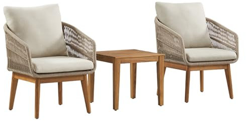 Riess Ambiente Outdoor Gartenlounge Rope - Natur braun Taupe - Akazie Polyester - 2er-Sitzgruppe Stühle Tisch Kissen