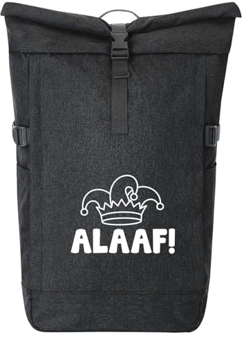 Huuraa Kurierrucksack Alaaf Narrenkappe 30-44 Liter Black Melange Fairtrade Rolltop Rucksack Geschenkidee