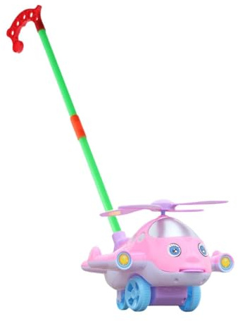 Harilla Schiebespielzeug-Flugzeug für Kleinkinder, niedliches Ziehspielzeug-Flugzeug mit abnehmbarem Stiel, zum Laufenlernen, Schiebespielzeug für Jungen und Mädchen von 1 bis 3 Jahren, Rosa