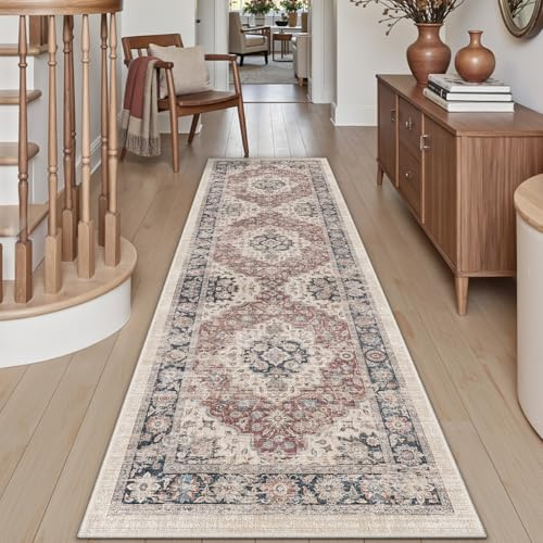 DEXI Läufer Flur 60 x 150 cm, Waschbar und rutschfest, Beige | Dünne Vintage‑Stil Läufer Teppich, Schmutz & Wasser Teppichläufer für Flur, Hauseingänge, Küche, Waschküche