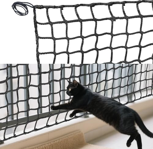 Balcony Safety Net, Knotless Mesh Proof Netting for Child & Cat, Heavy-Duty Reinforced Polyester Safety Netting for Stairs Railing, Indoor Outdoor Playground, Garden Fence (1x2m)