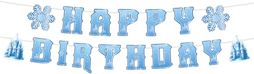 Schneeflocken Banner Happy Birthday, Winter Schneeflocke Anime Mottoparty Dekoration blaues Eis und Schnee Banner für Kindergeburtstagsparty Dekorationszubehör