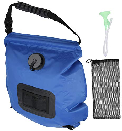 Baxnore Outdoor Solar Power Duschbeutel tragbar 20 -l -Sonnungsheizte Camping -Badebeutel mit Thermometer und Duschkopf zum Wandern von Strandfahrten blau