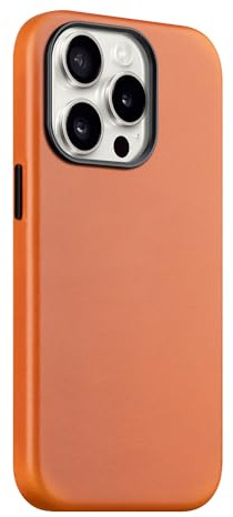 maogoam Echt Leder Hülle für iPhone 14 Pro, Kompatibel mit MagSafe, Vollnarbenleder, Eleganter Stil, Orange