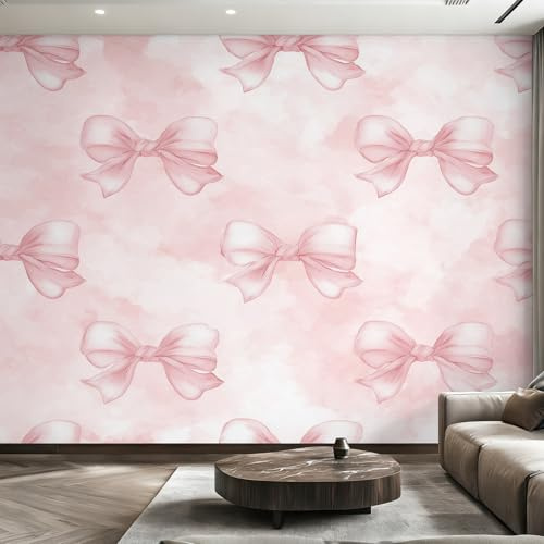 Pink Bow Wallpaper Pink, Cute Bowknot Girly Wall Paper for Bedrooms, Home Decor Photo Wallpaper for Living Room 150x105 Non-Woven Wall Mural W7