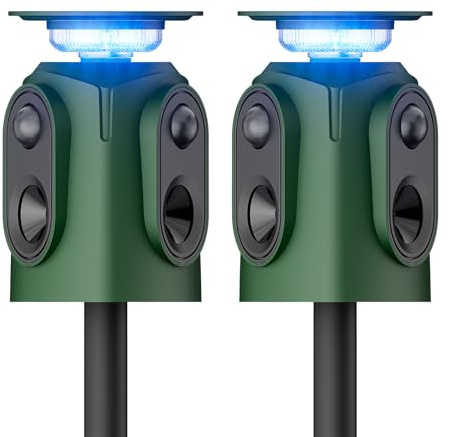 Sodwot Katzenschreck Ultraschall Solar Tiervertreiber 2 Pack, 360° Marderschreck mit LED-Licht Katzenabwehr Marderabwehr Garten IP65 Wasserdicht 5 Modus Waschbär Abwehr für Hunde Marder Mäuse Vögel
