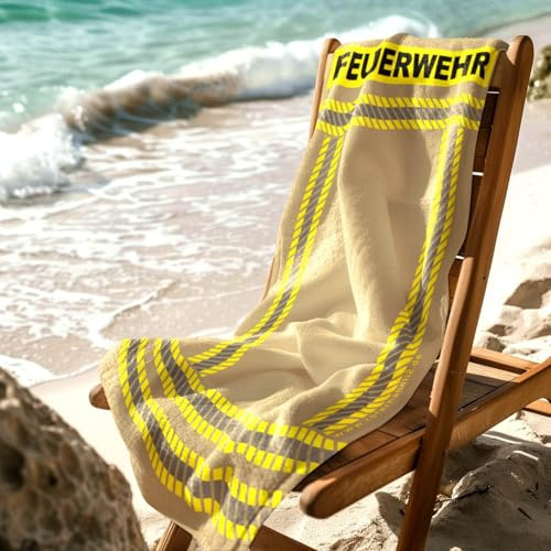Roter Hahn 112 |Strandtuch/Duschtuch 150x70 cm – Badehandtuch mit Feuerwehr Design, Saunatuch, schnell trocknend, Verschiedene Motive (PBI Gold)