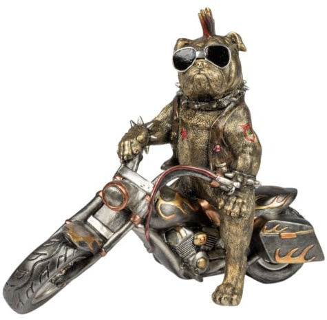 formano Biker Hund auf Motorrad Dekofigur Rocker | mit Sonnenbrille , markantes Biker-Motiv, dekoratives Wohnaccessoire 35 x 28 x 15 cm