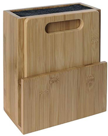 Vogue Wooden Bamboo Universal Knife Block with Bristles and Chopping Board Set, Natural Wood, Universal Design Fits Almost Any Knife, Dimensions: 230(H) x 195(W) x 110(D) mm, CP863