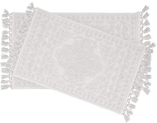 French Connection Nellore Badezimmerteppiche, 2er-Set gewebte und perlenbesetzte Badezimmermatten, langlebige rutschfeste Badteppiche, Dicke Badematten für Badezimmer und Dusche, 43,2 x 71,1 cm und