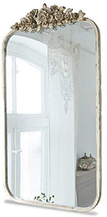 Loberon Spiegel Veilleures, schmuckvoller Rahmen, romantischer Shabby-Chic, einzigartiges Antik-Finish, Wohn-Accessoire, Eisen, Spiegelglas, antikcreme