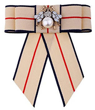 Vpang Broche en cristal avec nœud d'abeille et nœud pour femme - Beige - Taille L