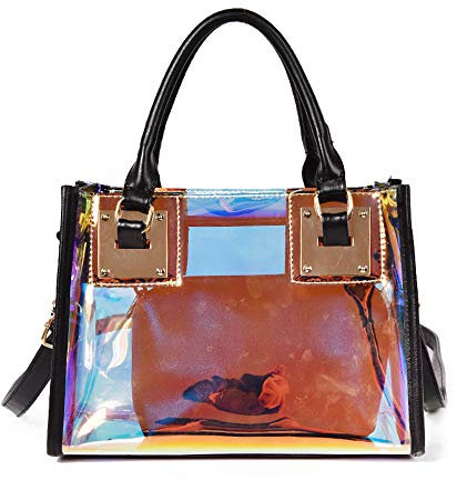 AlwaySky Damenmode Transparente Tasche 2 in 1 Handtasche Top Griff Tote Schulter Crossbody Tasche (Laser-Schwarz)