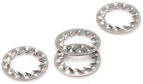 Powertool - Juego de arandelas de bloqueo interno A2 de acero inoxidable con arandela dentada, plateado
