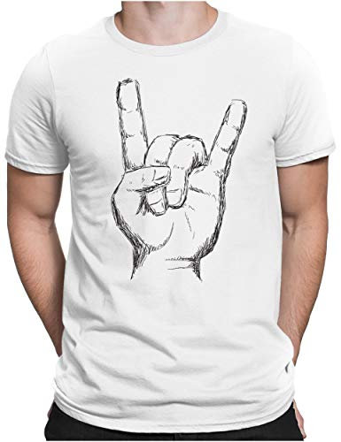 PAPAYANA Herren T-Shirt - Heavy Metal Hand Motiv - Funshirt Regular Fit - Rock Musik Punk - Weiß - XL