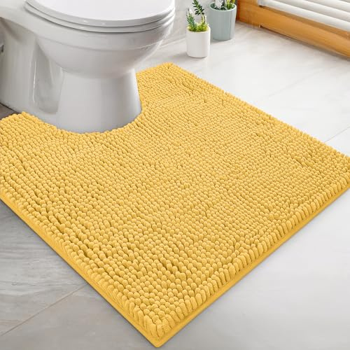 LuxUrux Bath Mat-Extra-Soft Plush Bath Shower Bathroom Rug,1'' Chenille Microfiber Material, Super Absorbent Shaggy Bath Rug. Machine Wash & Dry (20 x 20, Yellow)