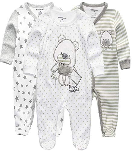 Kiddiezoom Baby-Jungen Mädchen Schlafstrampler, 3er Pack