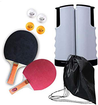 Tischtennis Set für Tisch, Morbuy Tragbares Tischtennis-Set Mit 2 Tischtennisschläger/Schläger + Ausziehbares Tischtennisnetz + 4 Bälle für Familien Urlaub Garten (Hellgrau)