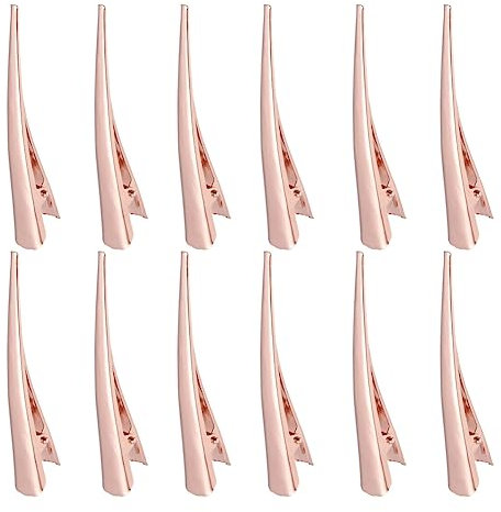 FRCOLOR 12pcs Large Alligator Hair Clips Non-Slip Duckbill Metal Clips Hair Barrette Clips for Styling Salon Sectioning (Rose Gold)