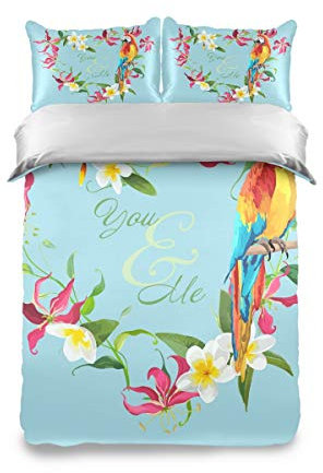 FANTAZIO You And Me Papageien-Bettwäsche-Set, 3-teilig, farbecht und schmutzabweisend, für Jugendliche