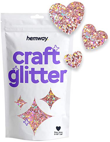 Hemway Craft Glitter - Heart Shaped 50g Rose Gold Holographic | Metallic Sequin for Resin & Epoxy Crafts | Supplies for Tumblers, Cards, Jewellery, Candle, Hair, Face, Body & Nail Art