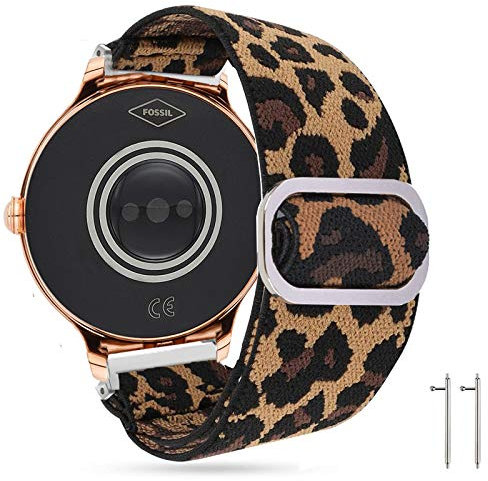 LvBu Armband Kompatibel mit Fossil Damen Gen 5E, Einstellbar Stoff Armbänder, Weich und Dehnbar Elastizität Ersatzband für Fossil Damen Gen 5E Smartwatch (Leopard)