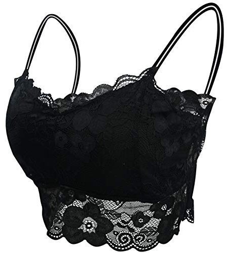 FEOYA Bustier Tops Damen Spitzen BH Gepolstert Dünn Nahtlos Korsett Yoga Fitness Dessous Trägertop Schwarz - Größe S(70A-75B)