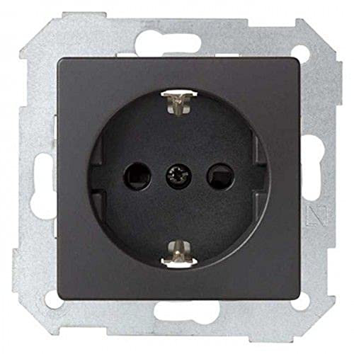 Simon Conjunto semimontado de base de enchufe Schuko y tapa, serie 82 Concept, 1 x 7 x 8 centímetros, color negro mate (referencia: 8200432-098)