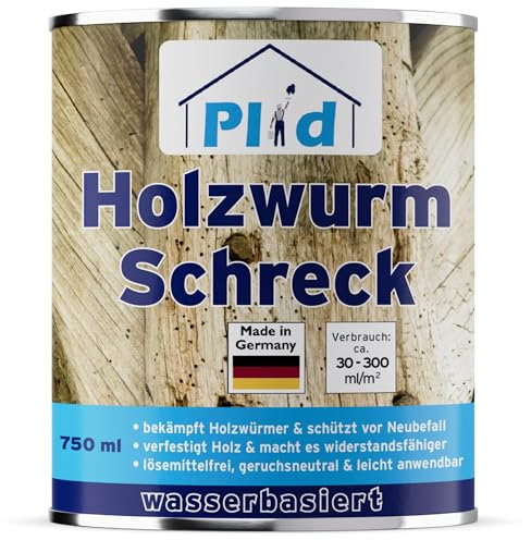 Plid Holzwurm-Schreck – Effektiver Holzschutz/Holzwürmer & Holzbohrkäfer | Tiefenwirksame Verfestigung & Prävention | Umweltfreundlich, farblos & einfach anzuwenden für Innen & Außen (750ml)