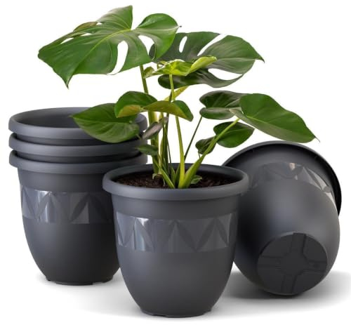 Plastard Übertopf 5er-Set Ø 27 cm Anthrazit, 8 Liter, Garten & Balkon | UV- und frostbeständiger Kunststoff. optionaler Drainageöffnung, Pflanzkübel für Innen- und Außenbereiche, Deko Blumentopf