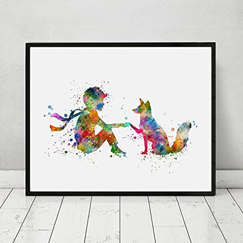 Peinture sur toile petit Prince renard aquarelle peinture chambre d'enfants décoration maternelle oeuvre Hd impression affiche 21x30 cm sans cadre