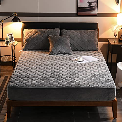 HAIBA spannbettlaken gesteppt 100x200cm grau boxspringbett plüsch Betttuch aus weicher Flannel - Bettlaken wärmend flauschig und kuschelig für 30cm Matratze