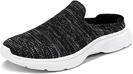 DREAM PAIRS Womens Mules Shoes Knit Slip-on Sneakers Comfort Slippers Flats Platform Lightweight Breathable Non-Slip Walking Shoes,Size 6,Black/Grey,SDML2201W
