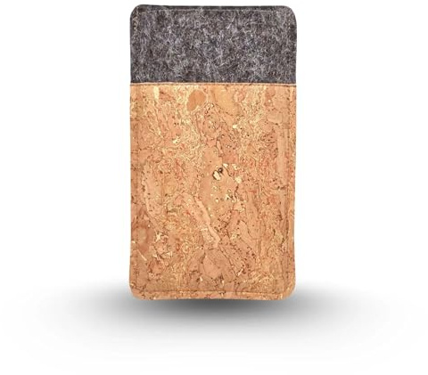 11-lein Filz Handytasche mit Gold gemustertem Kork - edle Handyhülle | Maßgeschneidert für iPhone - Samsung und andere - weiche Filz Hülle - passgenauer Schutz - stilvolles Design