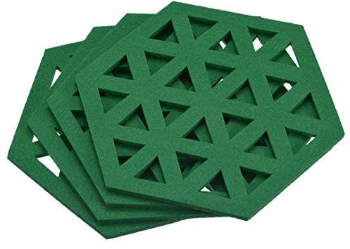 sourcing map Lot de 4 dessous de verre hexagonaux en feutre pour boisson, pot, bol vase, vert
